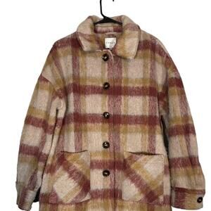 Cyrus Women’s Brown & Tan Madras Plaid Button-Front Collared Sweater Jacket Med